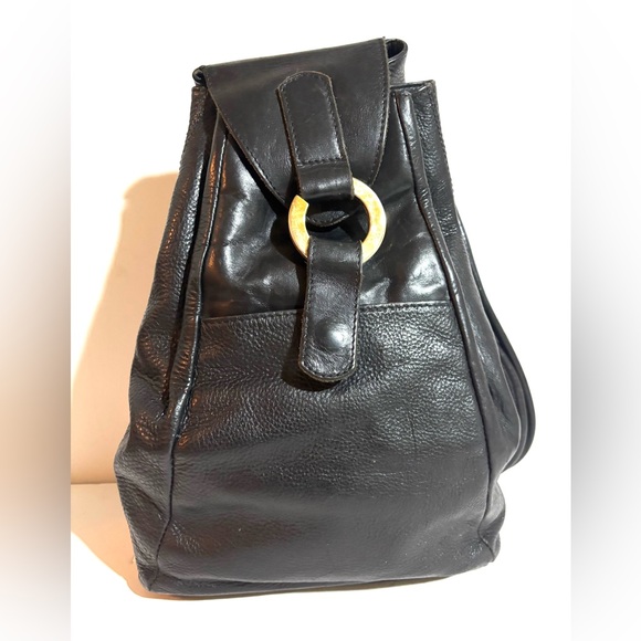 2 effe vintage unisex Elegant Black Leather Backpack - Picture 1 of 7